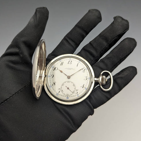 antique Ulysse Nardin pocket watch silver side hunter case works well